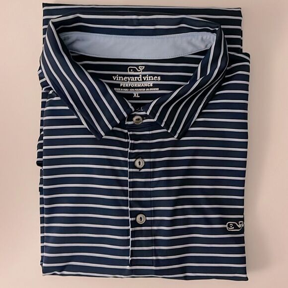 Vineyard Vines XL Men's Performance Polo Shirt Navy/light blue Striped - Picture 8 of 8